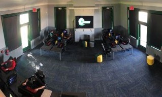 An overhead view of JCC's eSports competition area.
