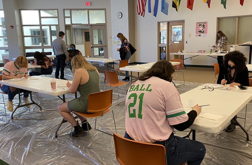 Students working on an art project.