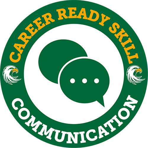 Career Services icon with words 'Career Ready Skill - Communication' circling speech bubbles