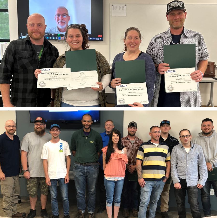 Graduates of JCC's Industrial Maintenance Technician program, top, and CNC and Welding Fundamentals programs, below.